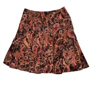 Worthington Brown Paisley Pleated Circle Skirt with Red & Tan Accents